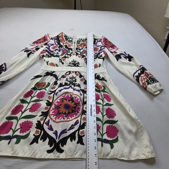 ba&sh Floral Boho Dress Size S Viscose Long Sleeve White Printed Mini - Picture 12 of 16